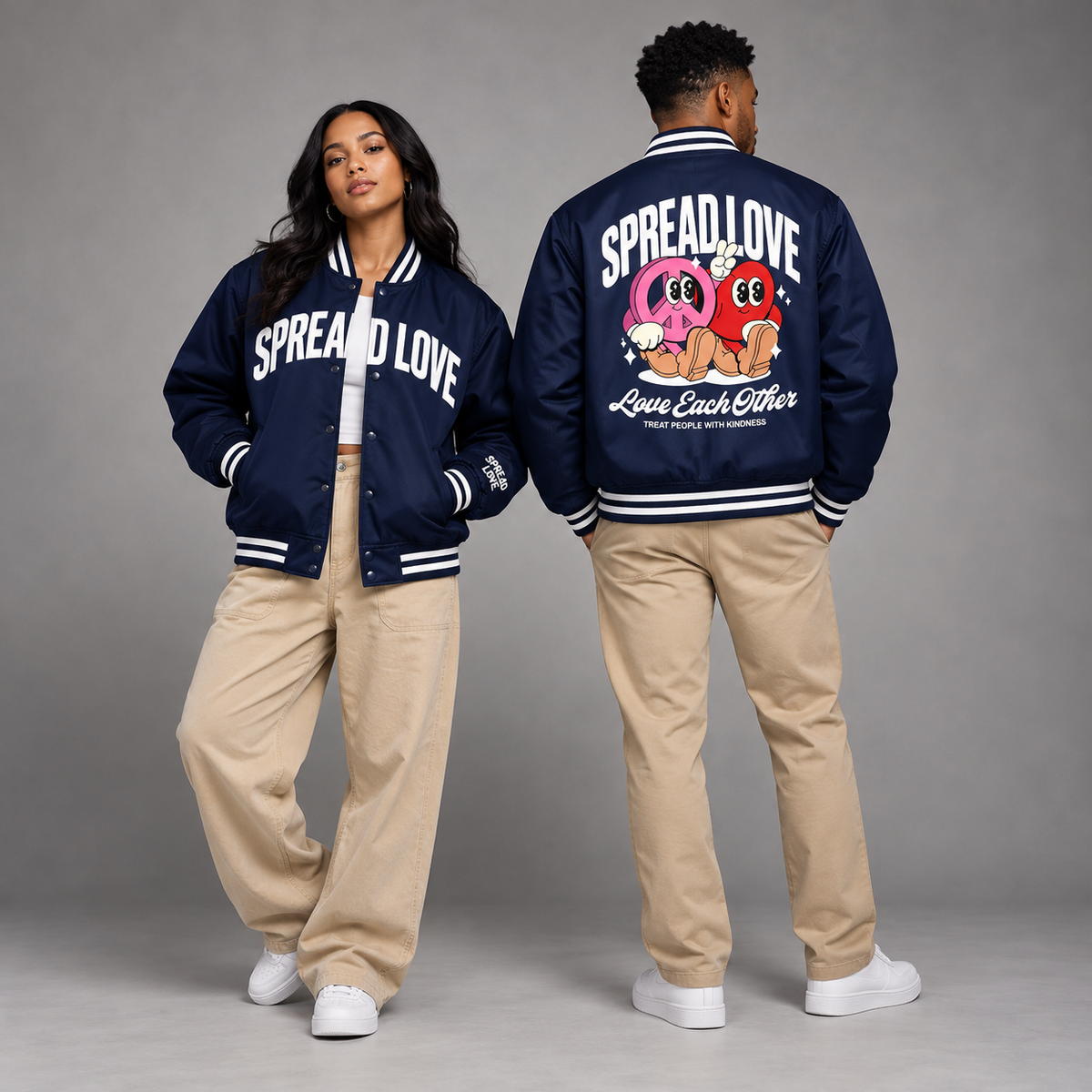 Spread Love™ Navy Classic Bomber Jacket – “Peace & Love” Limited Edition